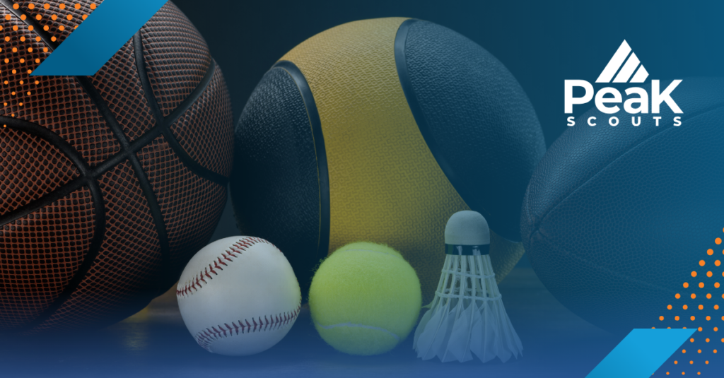 Balls and items from various sports are gathered in one group
